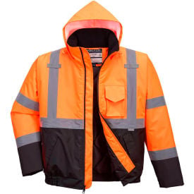 Portwest® Hi-Vis Contrast Bomber Jacket ANSI Type R Class 3 M Orange/Black US363OBRM