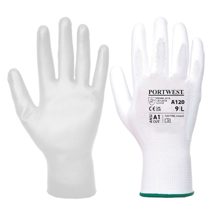 Coated Gloves, Polyurethane, Smooth, Palm, 3 Abrasion Level, White, 3XL MPN:A120