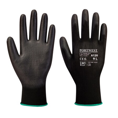Coated Gloves, Polyurethane, Smooth, Palm, 3 Abrasion Level, Black, 3XL MPN:A120