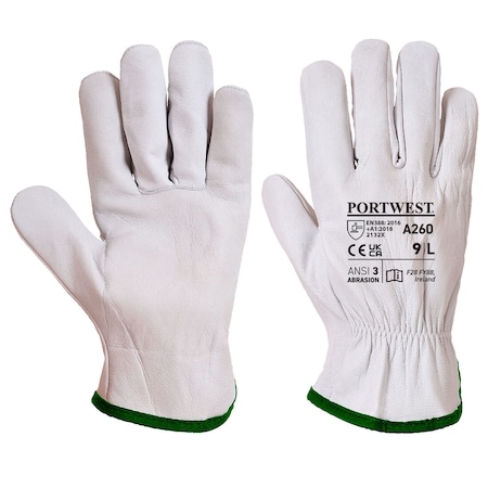 Oves Driver Gloves, Goatskin, Elastic Wrist, Wing Thumb, Abrasion Level 3, Gray, XL MPN:A260