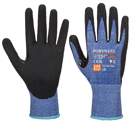 Dexti Cut Ultra Glove, L, A3 Cut Level, Blue/Black, Large MPN:AP52