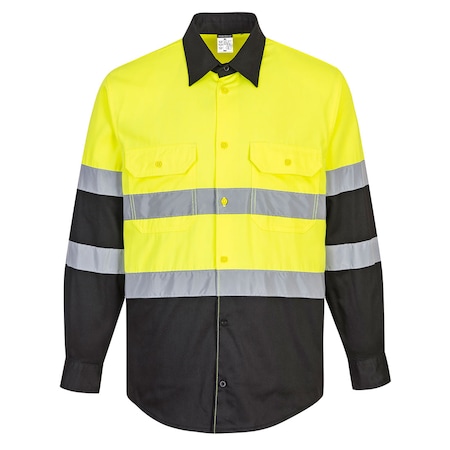 Hi-Vis Long Sleeve Work Shirt, Class 2, Type R, Polyester/Cotton Fabric, Yellow/Black, 2XL MPN:E066