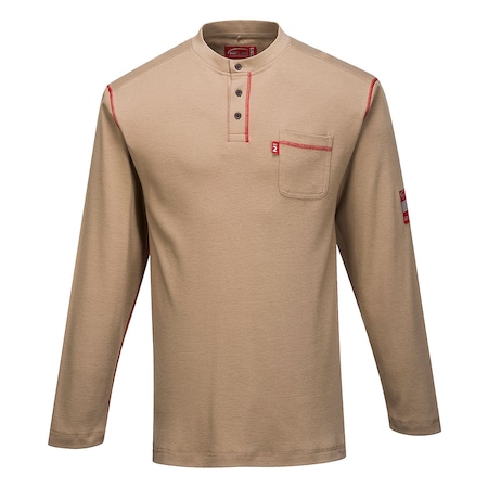 Men FR Henley Shirt, Button, Khaki, XL MPN:FR02