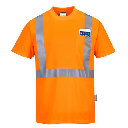 Hi-Vis Pocket T-Shirt, Class 2, Type R, 100% Polyester, Orange, 2XL MPN:S190