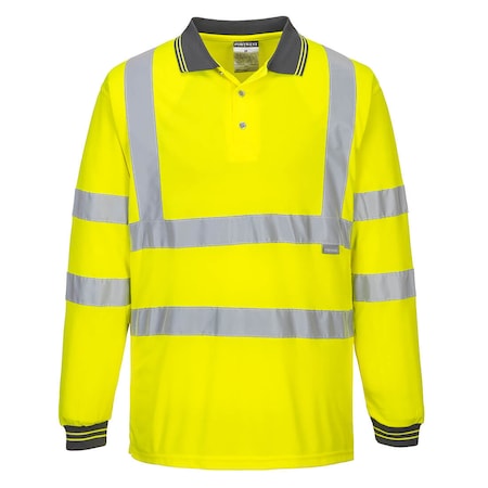 Hi-Vis Polo Shirt L/S, Class 3, Type P, Type R, 100% Polyester, Yellow, M MPN:S277