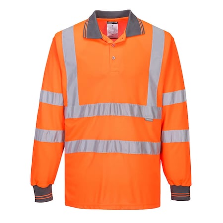 Hi-Vis Polo Shirt L/S, Class 3, Type P, Type R, 100% Polyester, Orange, XL MPN:S277