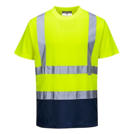 Hi-Vis 2-Tone T-Shirt, Class 2, Type P, Type R, 100% Polyester, Yellow/Navy, L MPN:S378