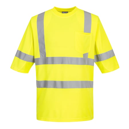 Class 3 Mesh Panel T-Shirt, Class 3, Type R, 100% Birdseye Polyester, Yellow, L MPN:S397