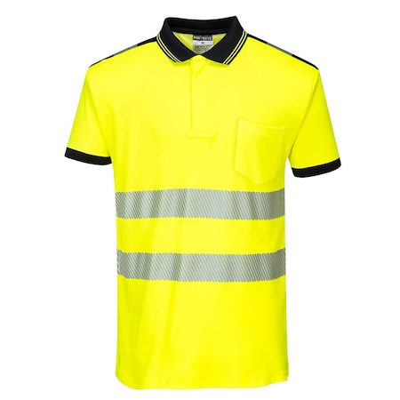 PW3 Hi-Vis Polo Shirt S/S, Class 2, Type R, 55% Cotton, 45% Polyester, Yellow/Black, S MPN:T180