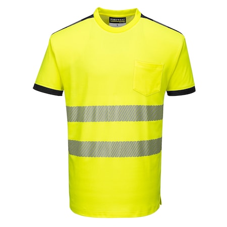 PW3 Hi-Vis T-Shirt S/S, Class 2, Type R, 55% Cotton, 45% Polyester, Yellow/Black, Med MPN:T181