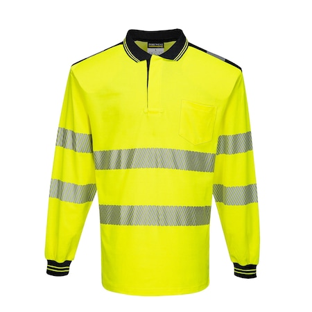 PW3 Hi-Vis Polo Shirt L/S, Class 3, Type R, 55% Cotton, 45% Polyester, Yellow/Black, Med MPN:T184