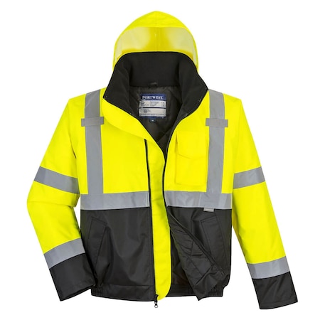 Hi-Vis Two-Tone Bomber Jacket, 100% Polyester, Yellow/Black, 3XL MPN:US363