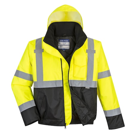 Hi-Vis Two-Tone Bomber Jacket, 100% Polyester, Yellow/Black, XL MPN:US363