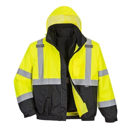 Hi-Vis 3in1 Premium Bomber Jkt, 100% Polyester, Yellow/Black, 2XL MPN:US365