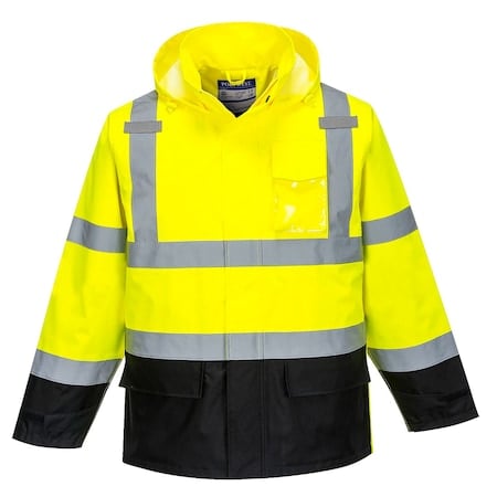 Hi-Vis Contrast Rain Jacket, 100% Polyester, Yellow/Black, 4XL MPN:US366