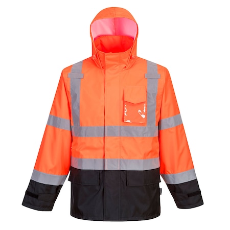 Hi-Vis Contrast Rain Jacket, 100% Polyester, Orange/Black, S MPN:US366