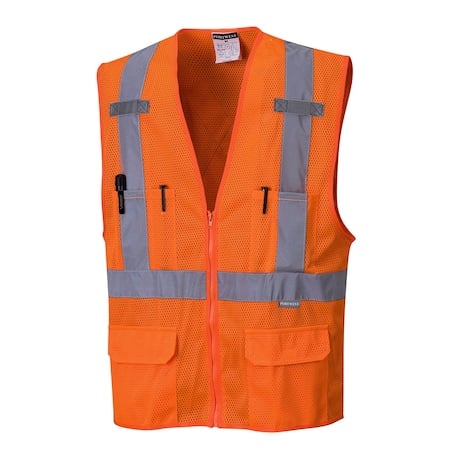Atlanta Hi-Vis Vest XL Class 2 X Back, Zipper 6 Pockets, 2 Mic Tab MPN:US370
