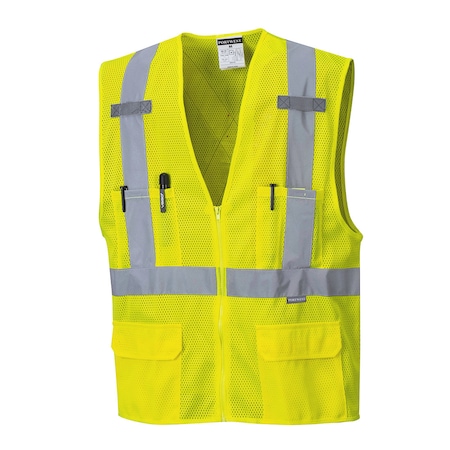 Atlanta Hi-Vis Vest 5XL Class 2 X Back, Zipper 6 Pockets, 2 Mic Tab MPN:US370