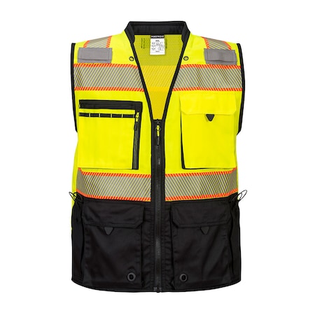 Hi-Vis Surveyor Vest 3XL Class 2, Zipper 11 Pockets, 2 Mic Tab MPN:US375
