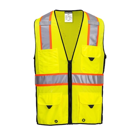 Hi-Vis Surveyor Vest M Class 2, Zipper 4 Pockets, 2 Mic Tab MPN:US377