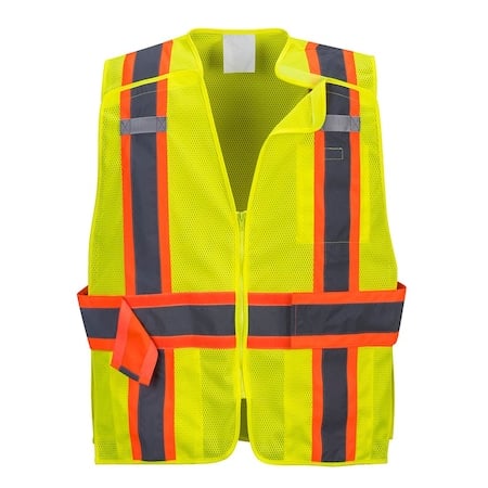 Hi-Vis Expandable Breakaway Vest 4XL Class Class 2, Zipper 3 Pockets, 2 Mic Tab MPN:US385