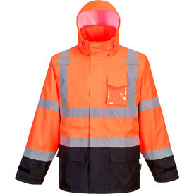 Portwest® Hi-Vis Contrast Rain Jacket ANSI Class 3 2XL Orange/Black US366OBRXXL