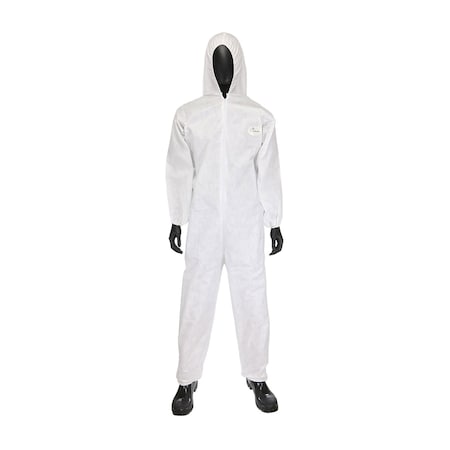 Disposable Coverallss, Hooded, 3XL, SMMMS, Elastic Wrist, Elastic Ankle, Serged Seam, White, 25 PK MPN:C3806/XXXL
