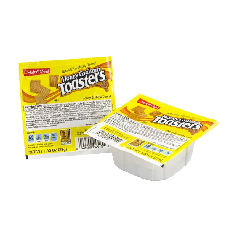 Malt-O-Meal Honey Graham Toasters Cereal Bowls, 1 Oz, Pack Of 96 Boxes MPN:4515