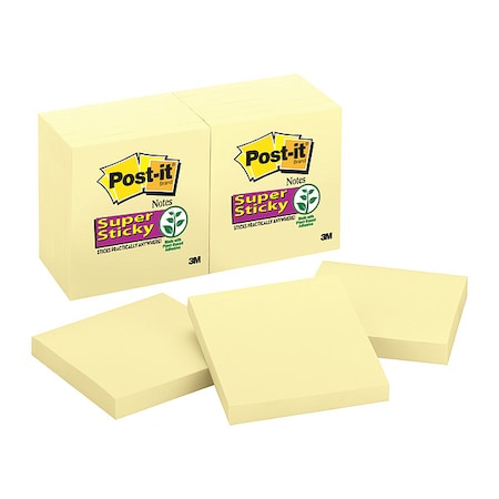 Super Sticky Notes, 3x3 In., Yellow, PK12 MPN:654-12SSCY
