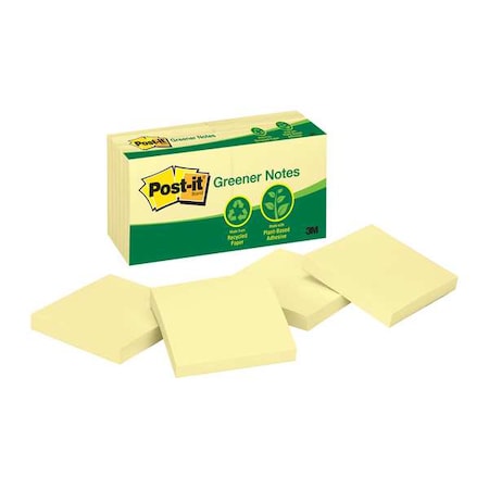 Recycled Sticky Notes, 3x3 In., YW, PK12 MPN:654-RP