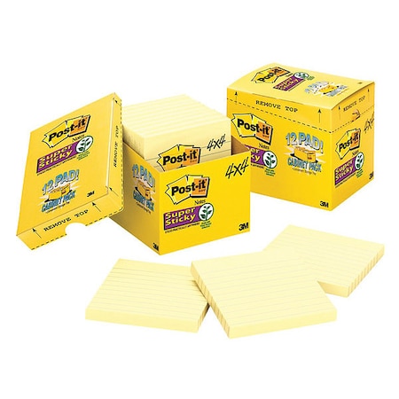 Super Sticky Notes, 4x4 In., Yellow, PK12 MPN:675-12SSCP