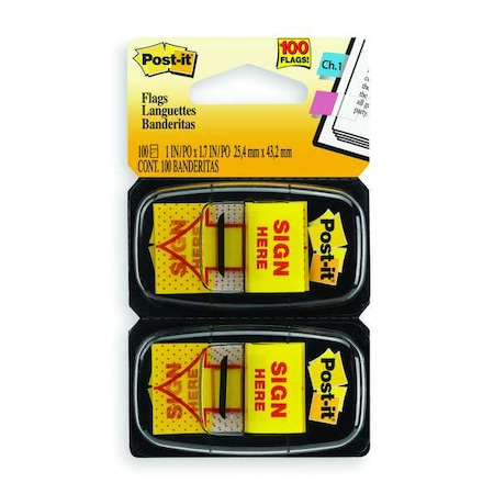 Sticky Flags, Sign Here, 1x1-3/4 In, YW, PK2 MPN:680-SH2