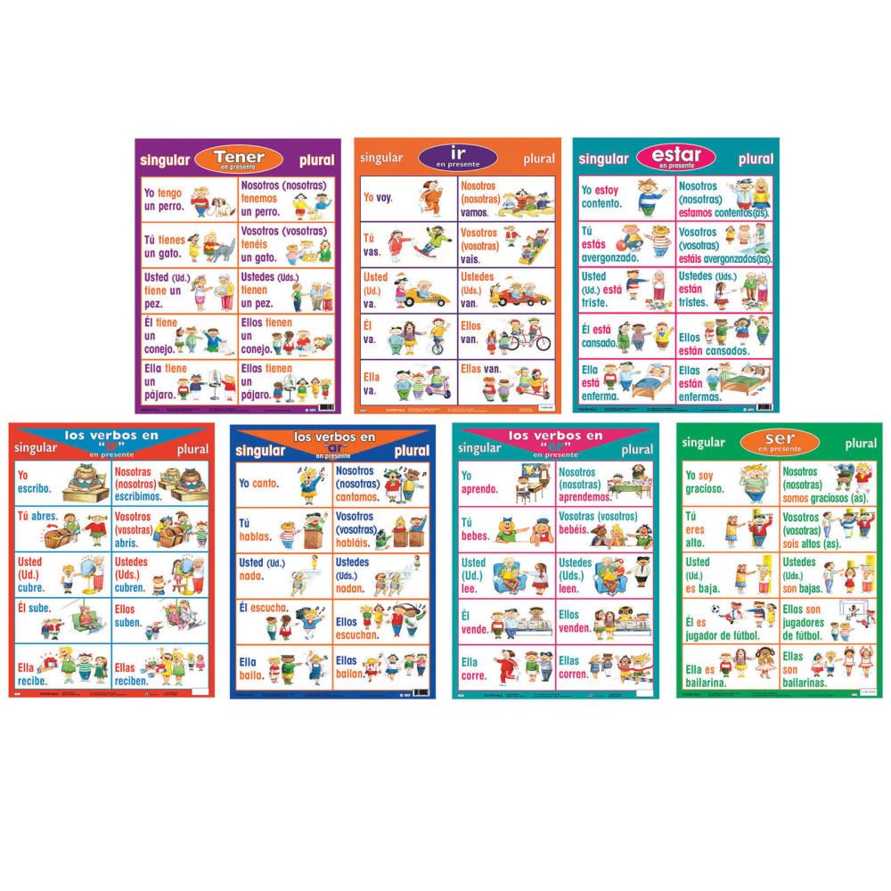 Poster Pals Spanish Verb Posters, 18in x 24in, Set Of 7 Posters MPN:PSZP23