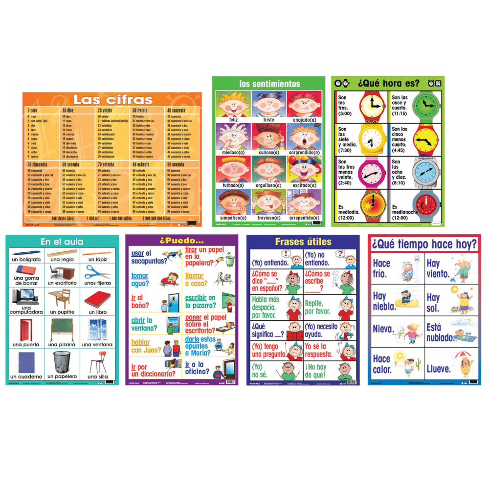 Poster Pals Spanish Essential Classroom Posters, 24in x 18in, Set Of 7 Posters MPN:PSZPS37