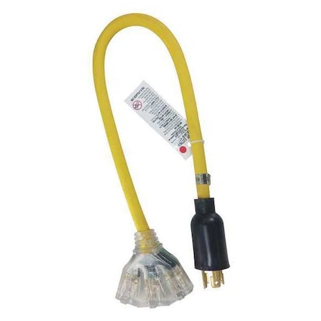 STOW Extension Cord Adapter, 12 AWG, Outdoor, 12/3, 3 Outlets, 5-15R, Yellow, PVC, L5-20P, 2 ft MPN:4GAA3