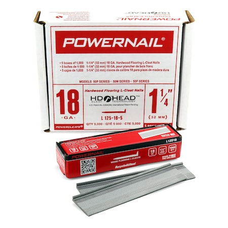 Collated Flooring Nail, 1-1/4 in L, 18, L-Head Head, 5000 PK MPN:L125185