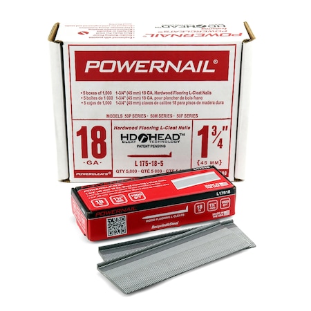 Collated Flooring Nail, 1-3/4 in L, 18, L-Head Head, 5000 PK MPN:L175185
