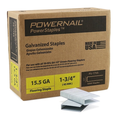 Flooring Staples, 15.5 ga, 1-3/4 in Leg L, Steel, 5000 PK MPN:PS1755