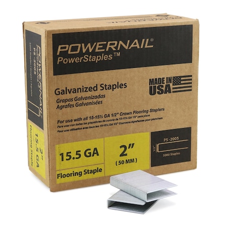 Flooring Staples, 15.5 ga, 2 in Leg L, Steel, 5000 PK MPN:PS2005