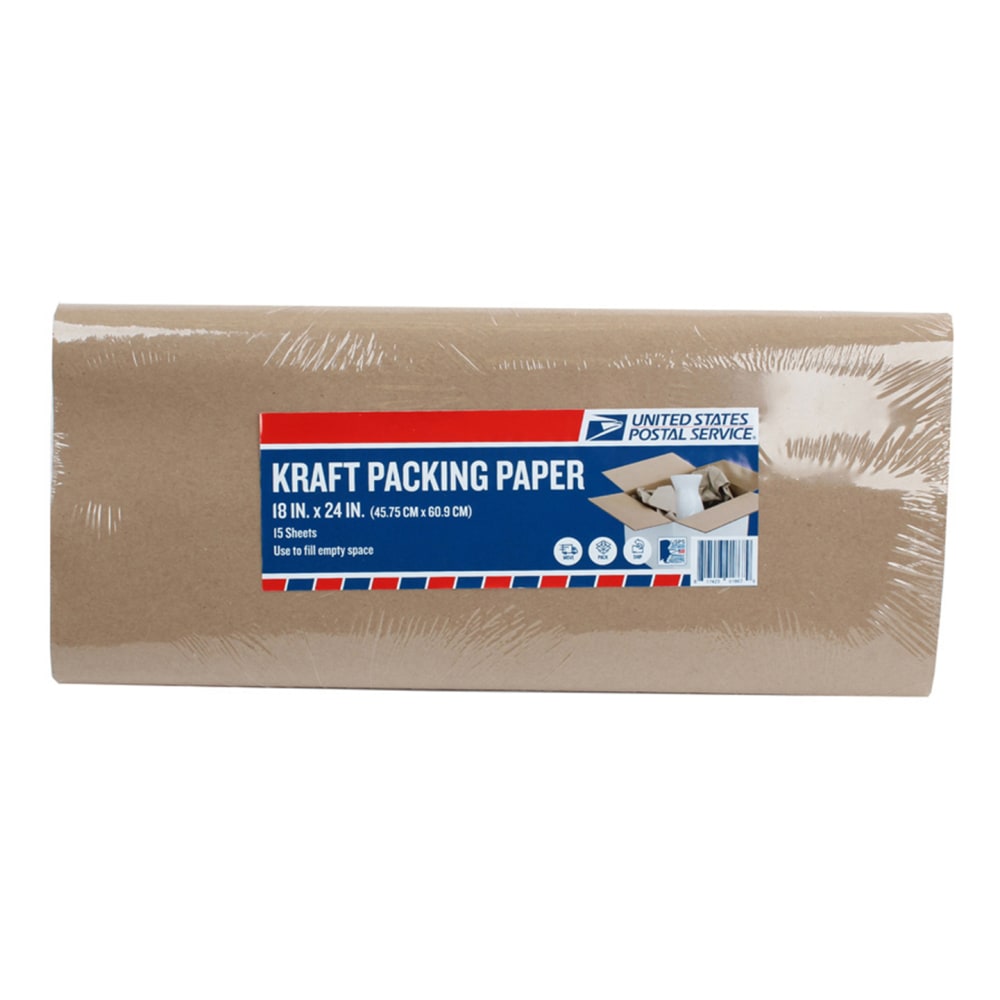 United States Post Office Packing Paper, 18in x 24in, Brown, Pack Of 15 Sheets (Min Order Qty 16) MPN:CSODUSPS18X24PP