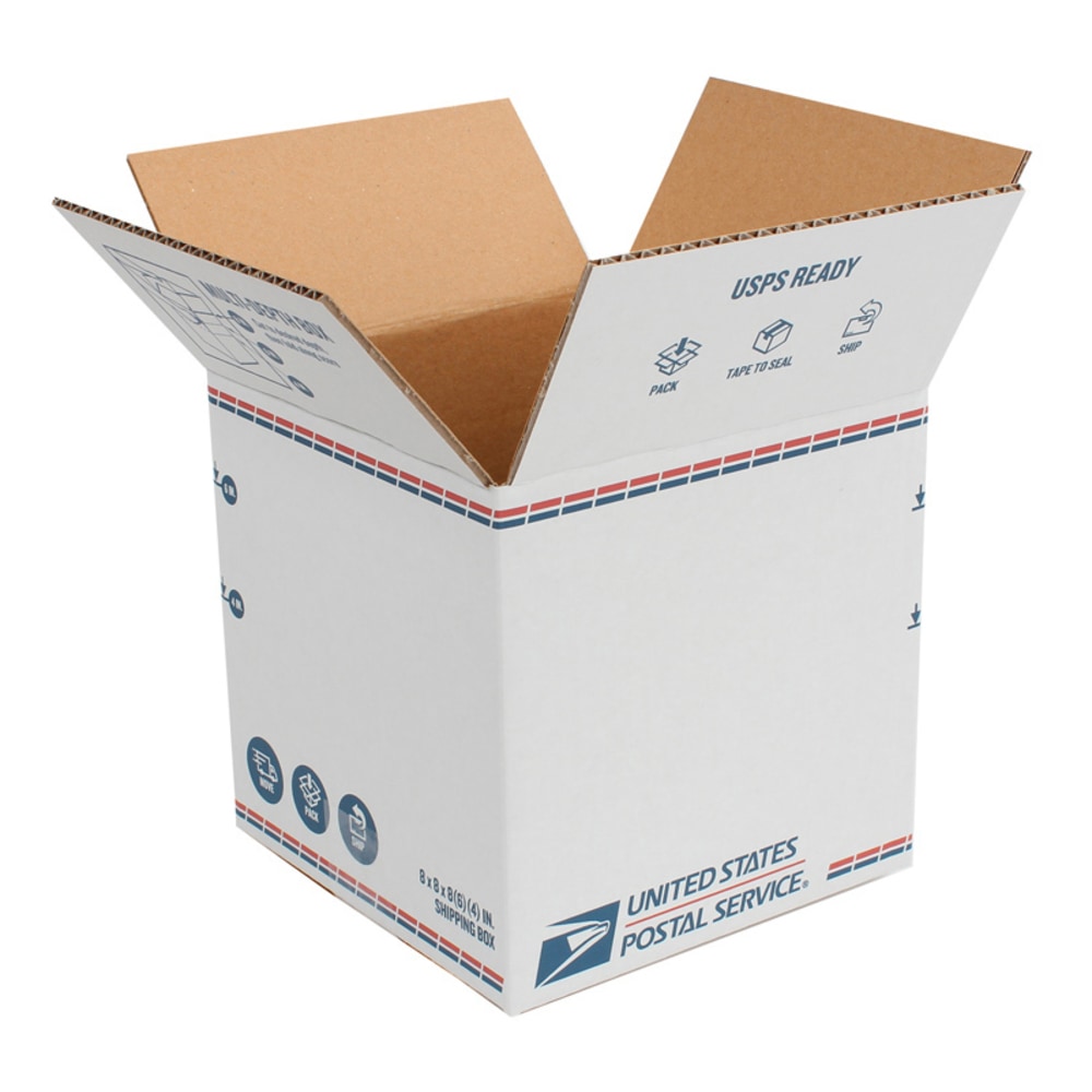 United States Post Office Shipping Box, 8in x 8in x 8in, White (Min Order Qty 51) MPN:AAODUSPS8X8X8MD