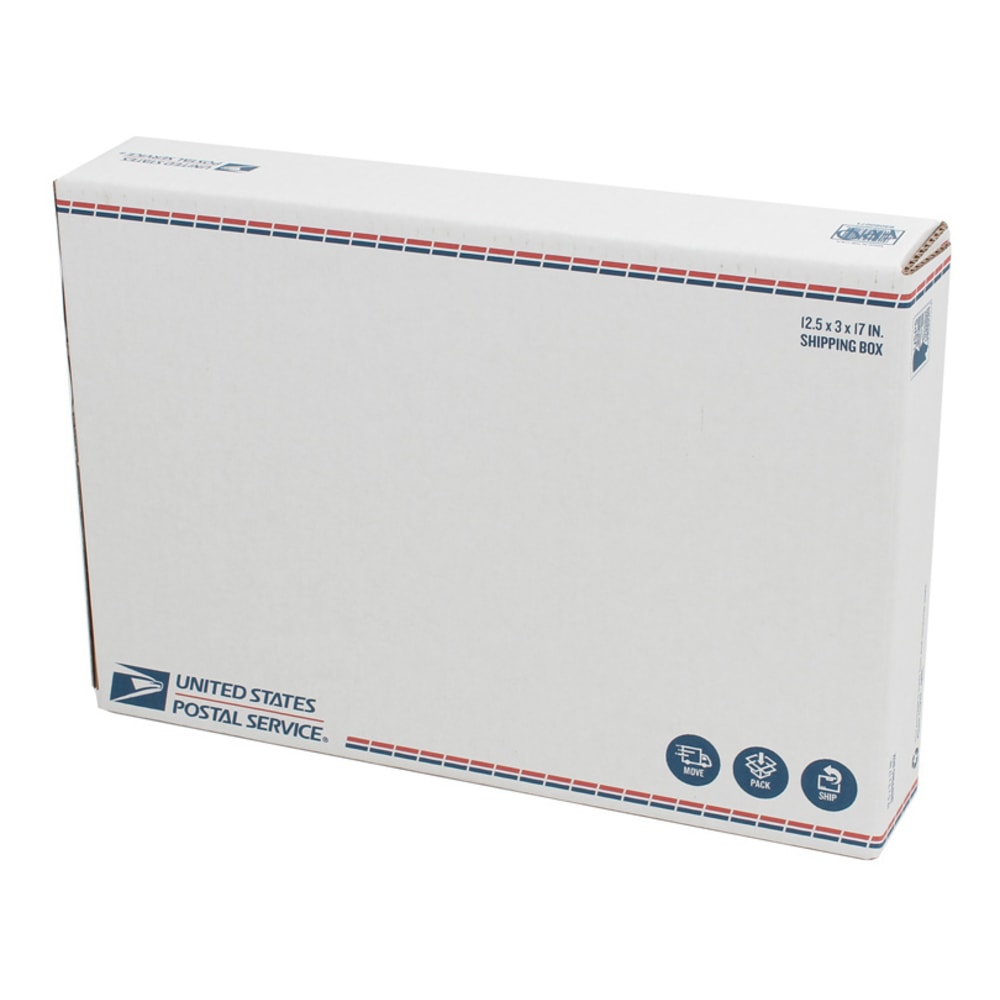 United States Post Office Fold Over Flap Shipping Box, 12-1/4in x 3in x 17-5/8in, White (Min Order Qty 39) MPN:AAODUSPSFOL