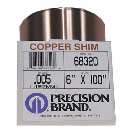 Shim Stock, Roll, Copper, 0.0010 In, 6 In MPN:68130