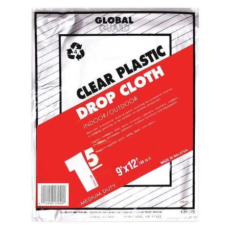 Drop Cloth, Clear, Plastic, 9x12 ft., PK24 MPN:17040