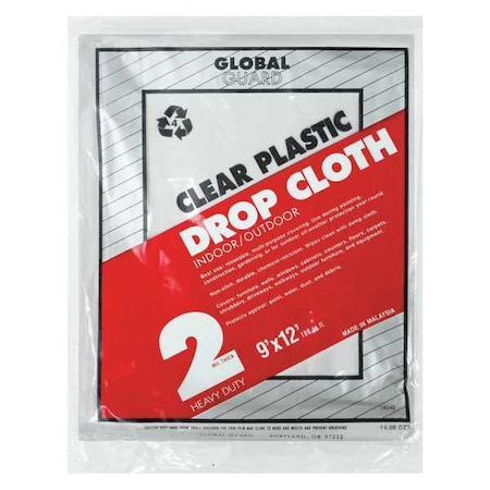Drop Cloth, Clear, Plastic, 9x12 ft., PK24 MPN:18040