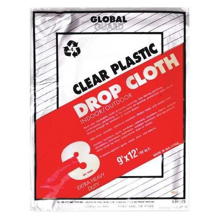 Drop Cloth, Clear, Plastic, 9x12 ft., PK24 MPN:19040