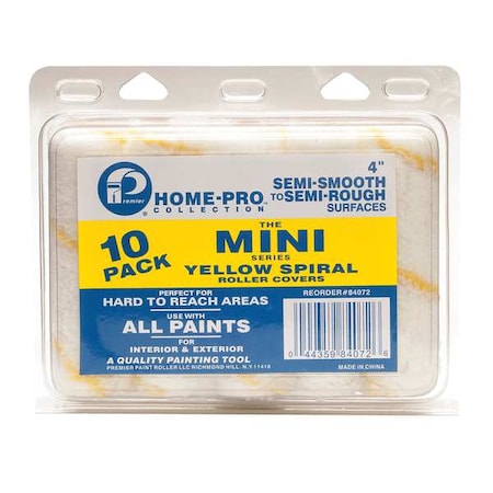 Mini Paint Roller Cover, 4 in, 1/2 in Nap, Perlon, 10 PK MPN:84072