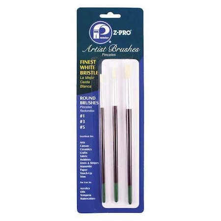 #1, #3, #5 Artist Paint Brush Set, Wood Handle, 12 PK MPN:AR10108