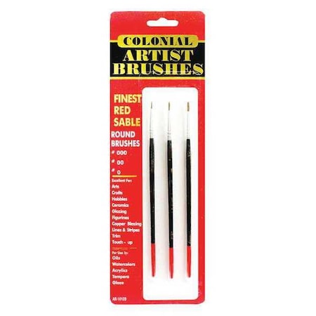 Sable Brushes, Red, Round, 3 pcs., PK12 MPN:AR10109