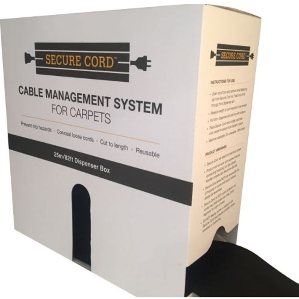 SecureCord Cable Management for Carpets, Black, Nylon, ASC25B MPN:ASC25B